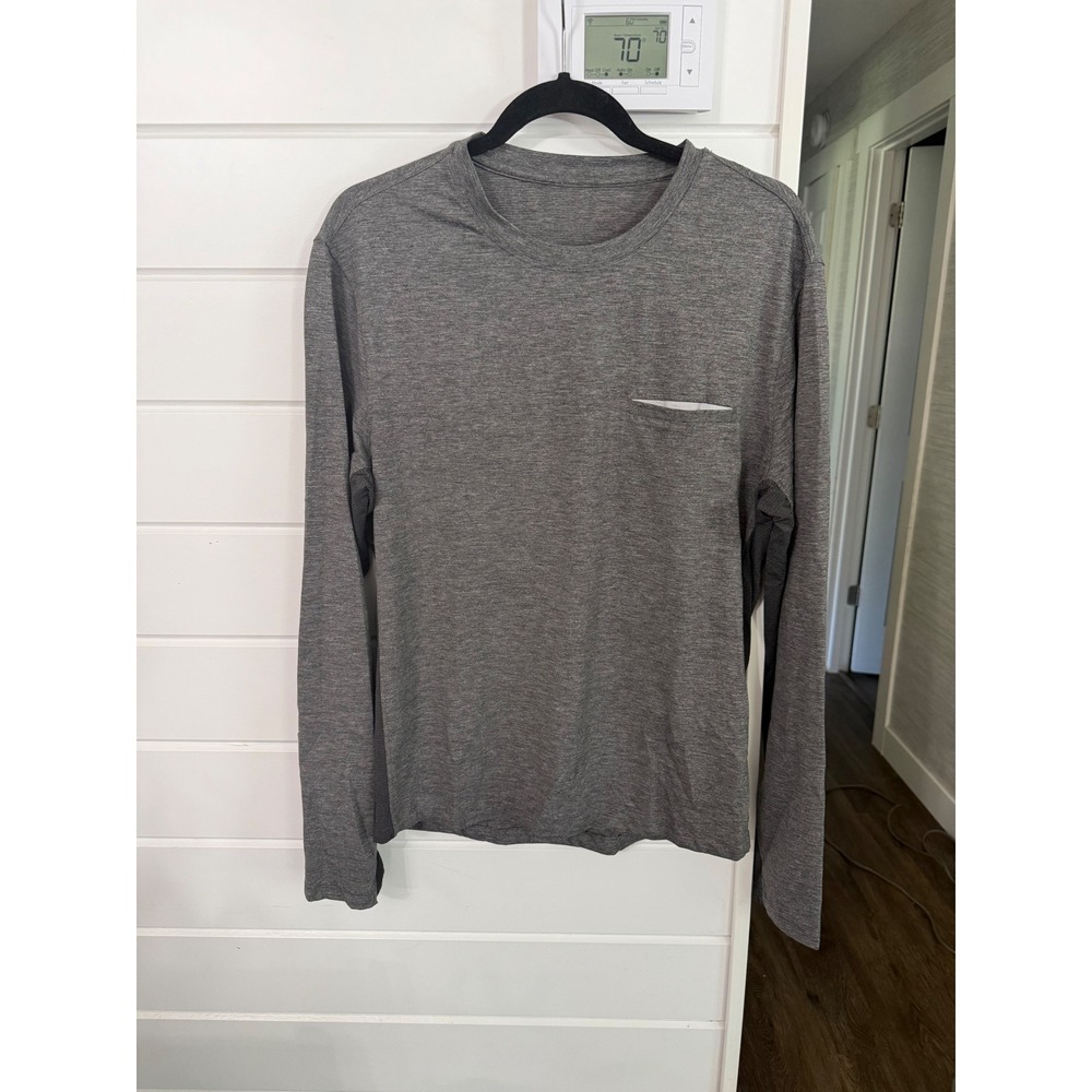Lululemon Mens Long Sleeve Performance Pocket Shirt Heathered Grey Medium PTP 21